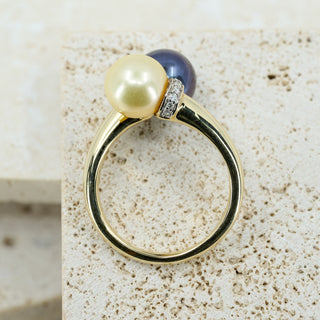 18ct Yellow Gold Tahitian & Golden Pearl Diamond Crossover Ring