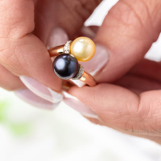 18ct Yellow Gold Tahitian & Golden Pearl Diamond Crossover Ring