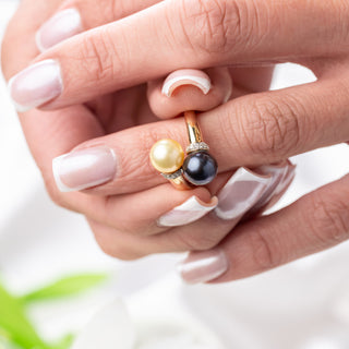 18ct Yellow Gold Tahitian & Golden Pearl Diamond Crossover Ring