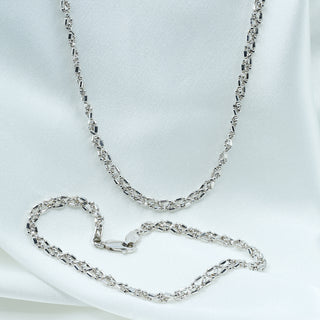 9ct White Gold Faceted Bead-Link Necklace & Bracelet Set – 18 Inch & 7½ Inch – 11.3g