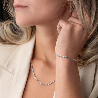 9ct White Gold Faceted Bead-Link Necklace & Bracelet Set – 18 Inch & 7½ Inch – 11.3g