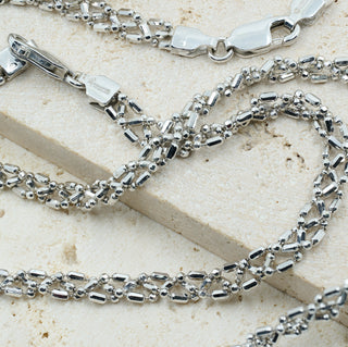 9ct White Gold Faceted Bead-Link Necklace & Bracelet Set – 18 Inch & 7½ Inch – 11.3g
