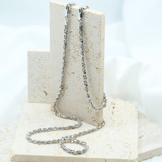 9ct White Gold Faceted Bead-Link Necklace & Bracelet Set – 18 Inch & 7½ Inch – 11.3g
