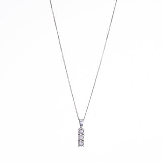9ct White Gold Diamond Three Stone Tiered Pendant Necklace 18 Inches