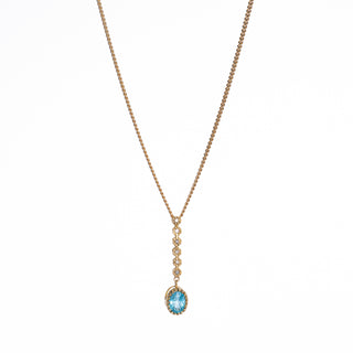 9ct Gold Blue Topaz Diamond Dropper Pendant Necklace