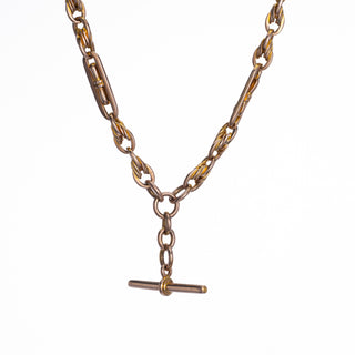Antique 9ct Rose Gold Tulip Knot and Bar Link Double Albert Chain Necklace