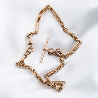 Antique 9ct Rose Gold Tulip Knot and Bar Link Double Albert Chain Necklace