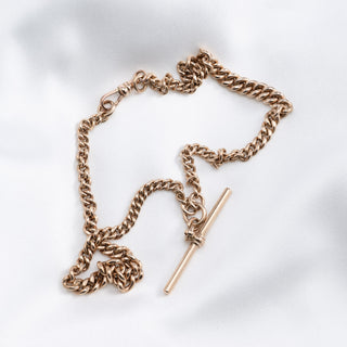 Edwardian 9ct Rose Gold Double Albert Chain T-Bar Necklace