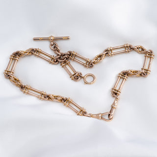 Antique 9ct Rose Gold Double Albert Watch Chain Necklace - 14.25” - 62g