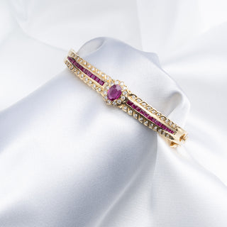 18ct Yellow Gold Diamond And Ruby Designer Style Bangle