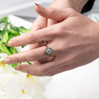 Vintage 18ct Yellow Gold Diamond And Emerald Cluster Ring
