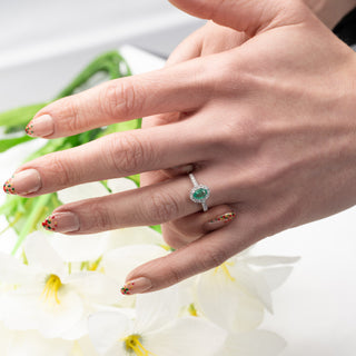 9ct White Gold Diamond And Emerald Halo Cluster Ring