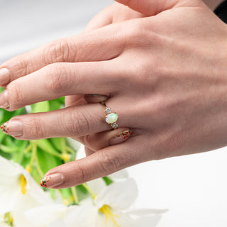 18ct Yellow Gold Diamond And Opal Trilogy Ring