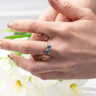 18ct Yellow Gold Blue Topaz And Diamond Toi Et Moi Crossover Ring