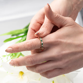 Modern 18ct Yellow Gold Diamond And Emerald 7 Stone Half Eternity Ring