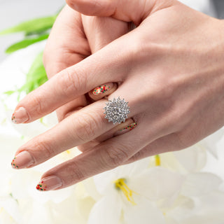Vintage 18ct White Gold 1ct Natural Diamond Cluster Ring