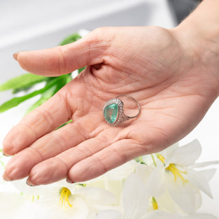 Platinum 7.28ct Zambian Pear Cut Emerald & Diamond Halo Cocktail Ring