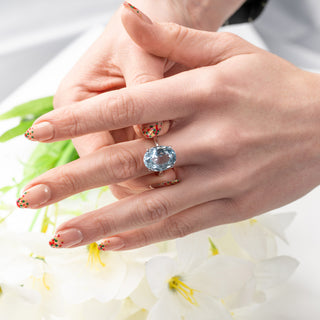 18ct White Gold Large 9ct Aquamarine Oval Aquamarine Ring