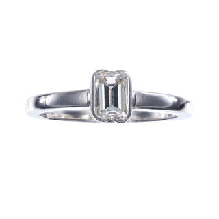 Platinum 950 Emerald Cut Diamond Solitaire Bezel Set Ring