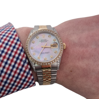 Rolex Datejust 16013 18ct And Steel Diamond Mother Of Pearl Dial and Bezel & Case