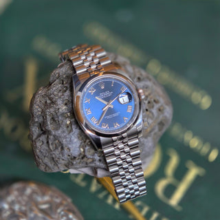 Rolex Datejust 116200 36mm Oyster Steel with factory blue and Roman Numeral Dial