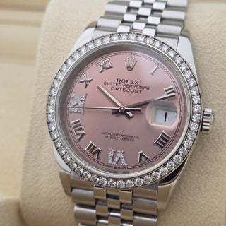 Rolex Datejust 126284RBR - Factory Diamond Bezel - 36mm - Jubilee Bracelet - Pink Diamond Roman Dial - 2021