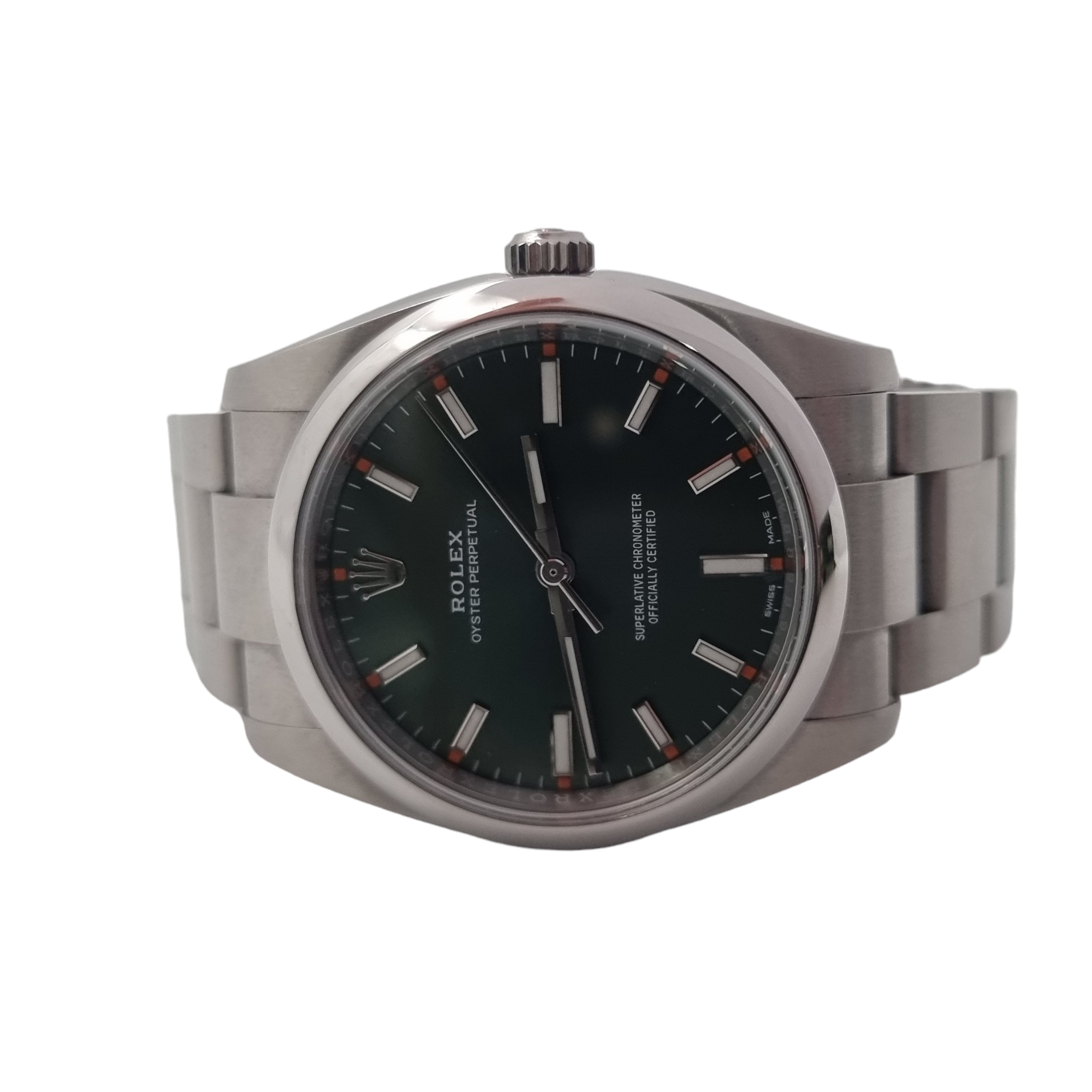 Rolex 114200 Olive Green Discontinued 34mm Oyster Perpetual Box Pape Dobson Fine Jewellery
