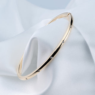 9ct Yellow Gold Diamond Set Solid Hinged Bangle
