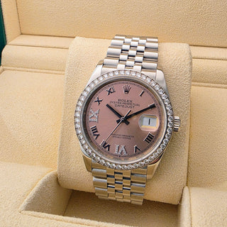 Rolex Datejust 126284RBR - Factory Diamond Bezel - 36mm - Jubilee Bracelet - Pink Diamond Roman Dial - 2021
