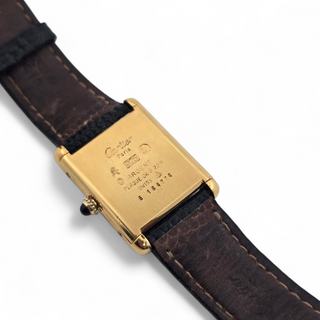 Reserved Vintage Ladies Cartier Must De Tank 22mm Crocodile Leather Strap Vermeil Silver Case