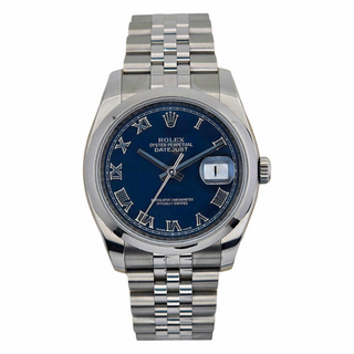 Rolex Datejust 116200 36mm Oyster Steel with factory blue and Roman Numeral Dial