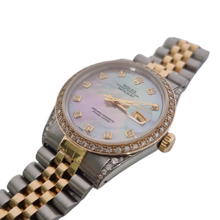 Rolex Datejust 16013 18ct And Steel Diamond Mother Of Pearl Dial and Bezel & Case