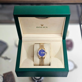 Ladies Rolex Datejust 79178 18ct 26mm Factory Lapis Dial Diamond and Sapphire Bezel
