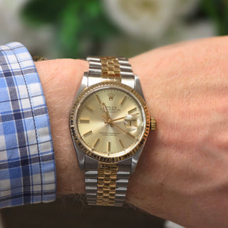 Rolex Datejust 16233 - Automatic - 36mm - Two-Tone Silver-Champagne Baton Dial (1991)