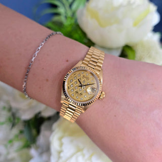 18ct Gold Rolex Lady Datejust Ref. 69178 - 26mm - Gold Pave Diamond Scatter Dial (1987)