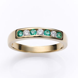 18ct Yellow Gold Diamond And Emerald Half Eternity Ring