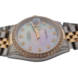 Rolex Datejust 16013 18ct And Steel Diamond Mother Of Pearl Dial and Bezel & Case