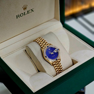 Ladies Rolex Datejust 79178 18ct 26mm Factory Lapis Dial Diamond and Sapphire Bezel