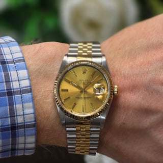 Rolex Datejust 16233 - Automatic - 36mm - Two-Tone Champagne Baton Dial (1993)