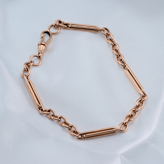 Vintage 9ct Rose Gold Fancy Link Elongated Bar Bracelet 24cm