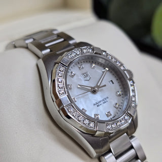 Tag Heuer Ladies Aquaracer Ref. WAY1414 - Mother of Pearl Dial, Diamond Bezel & Hour Markers - Full Set (2016)