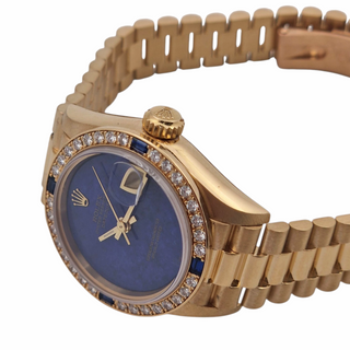 Ladies Rolex Datejust 79178 18ct 26mm Factory Lapis Dial Diamond and Sapphire Bezel