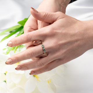 18ct Yellow Gold Diamond And Emerald Half Eternity Ring