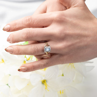 Vintage 18ct Yellow Gold Diamond And Aquamarine Deco Style Cluster Ring