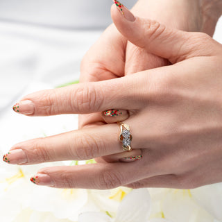 Vintage 18ct Yellow Gold Diamond Two Stone Toi Et Moi Flower Ring