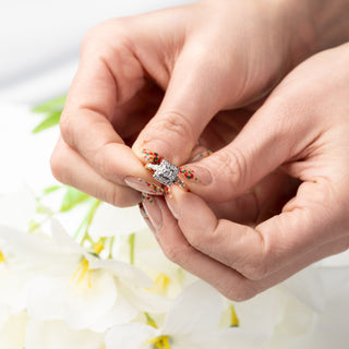 Art Deco 18ct Gold And Platinum Square Setting Diamond Halo Ring