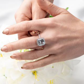 Platinum 4ct Aquamarine Diamond Halo Dress Ring