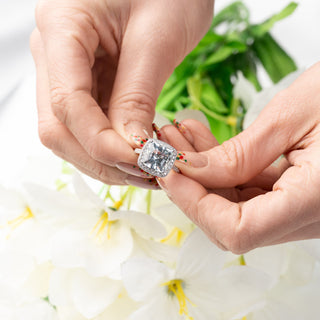 Platinum 4ct Aquamarine Diamond Halo Dress Ring