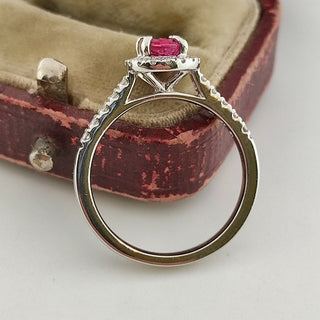 Platinum Natural Diamond And Ruby 0.5ct Halo Ring