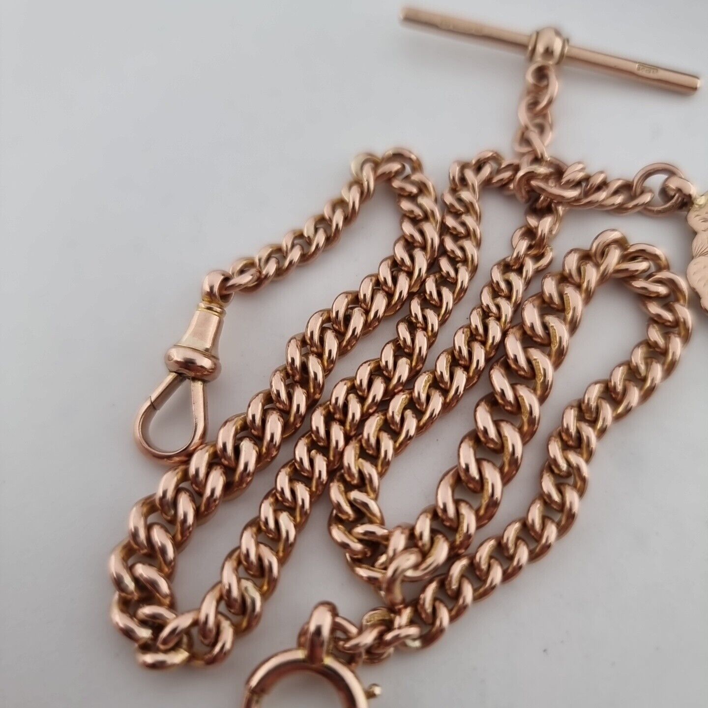 Antique 9ct 375 Rose Gold Double Albert Pocket Watch T-Bar Chain